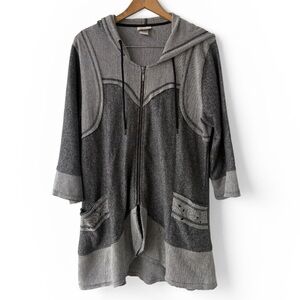 Distinct  Zip Hoodie Tunic Raw Edge Cotton Blend Artsy Lagenlook XL